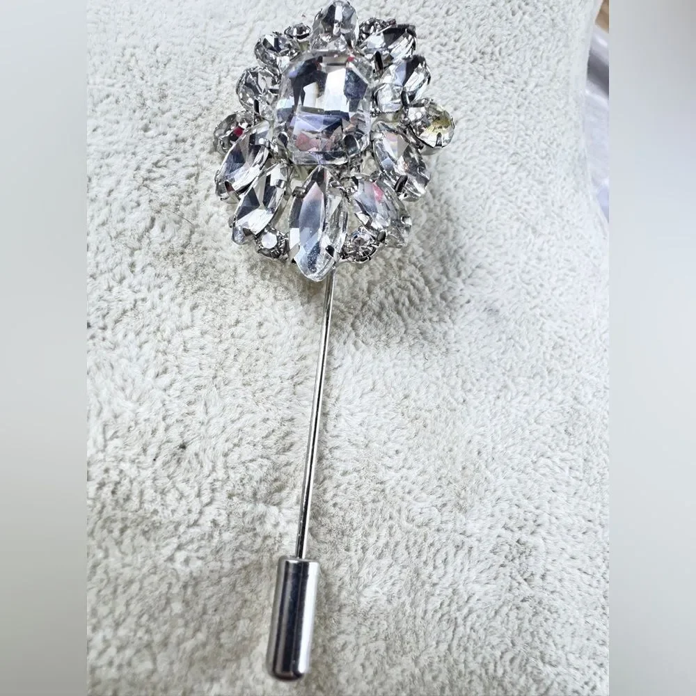 Crystal Rhinestone Stick Pin - Clear Silver